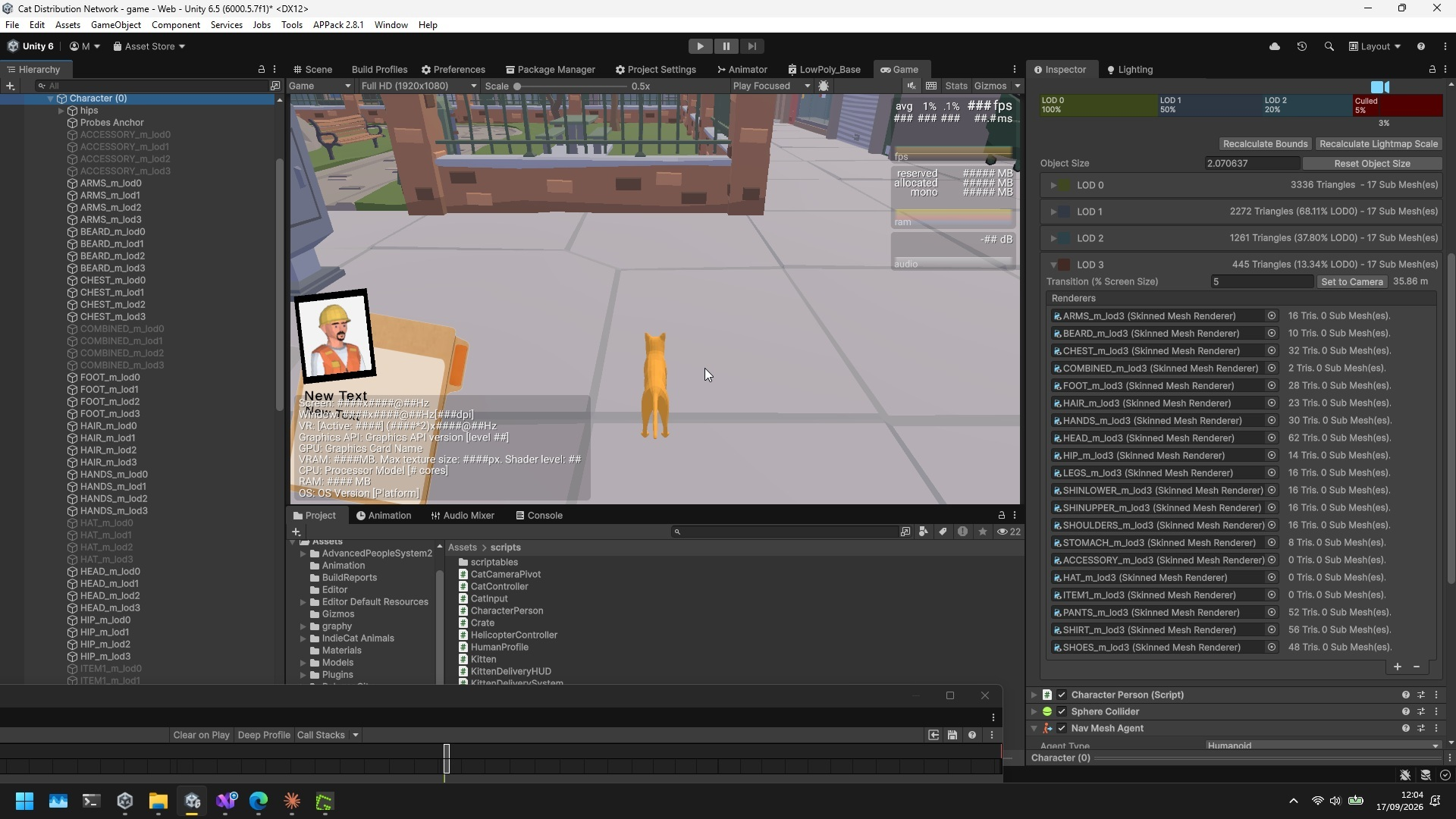 Unity hierarchy showing 17 separate SkinnedMeshRenderer components on a single character